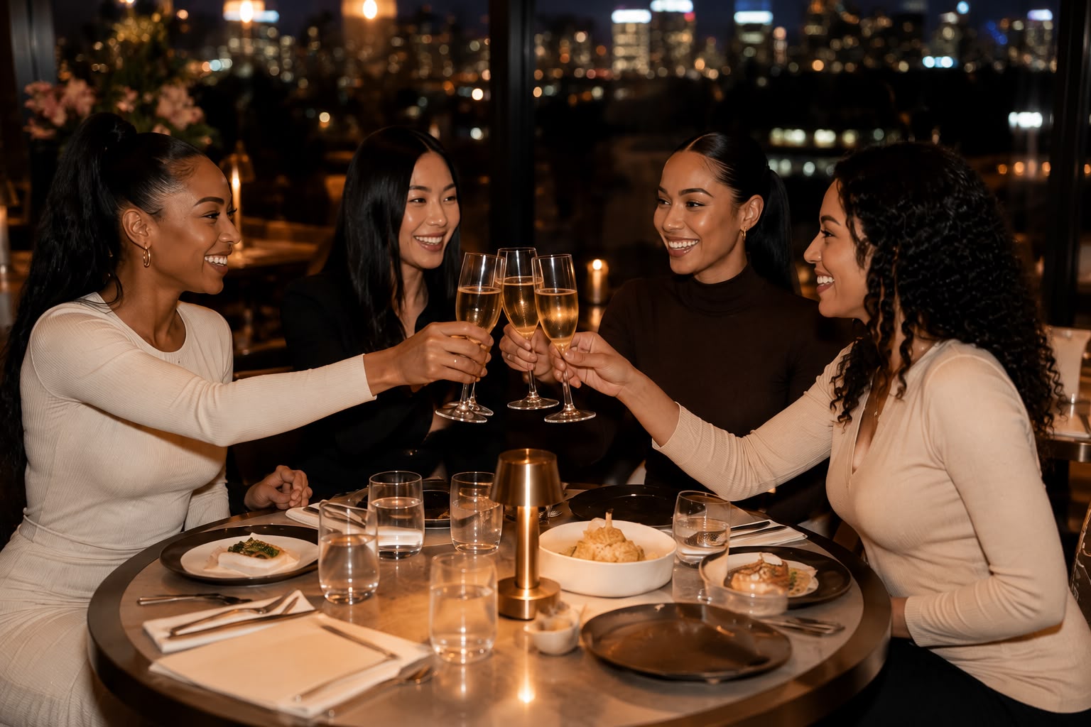 Members toasting at an evening celebration
